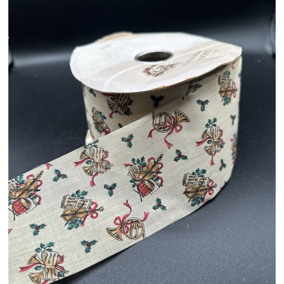 Vintage Ribbon A Lion Product 40 YDS Musical Instruments Holly Berries 5H - Picture 1 of 8